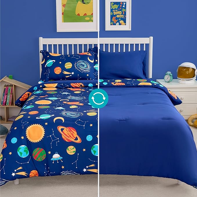 Joiedomi Kid Twin Comforter Set 5 Piece Cosmic Space Bedding Set for Boys Girls Super Soft Microfiber Bed in a Bag with Comforter Sheets Pillowcase Sham
