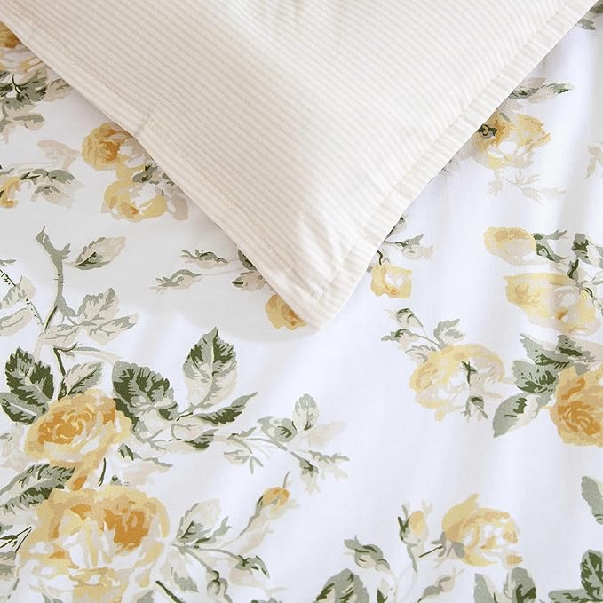 Laura Ashley - Twin Comforter Set, Premium Cotton Bedding with Matching Shams & Bonus Decorative Pillow, Floral Home Decor, Oeko-Tex Certified (Roses Gold, Twin)