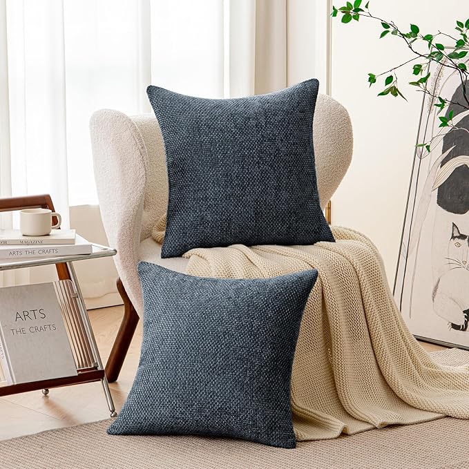 a moment Dark Blue Chenille Throw Pillow Covers 20x20 Inch Pack of 2 Modern Decorative Throw Pillow Covers Farmhouse Cross Covers Home Decor for Sofa Bedroom Living Room