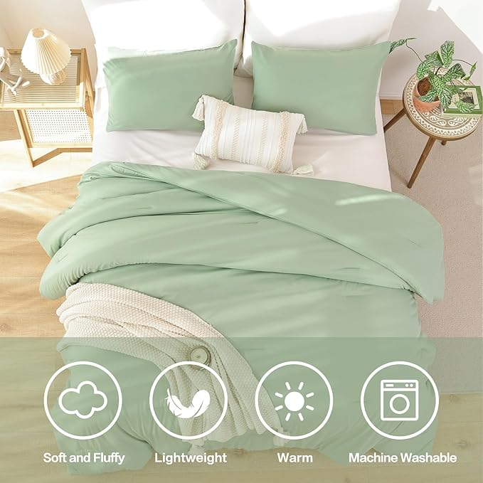 ROSGONIA King Size Sage Green Comforter Set - 3 Piece Bedding Set with Boho Style, Lightweight Down Alternative Comforter, Cozy Blanket Bedspreads Quilt for All Seasons