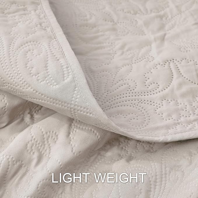Hansleep Cream Quilt California King Size - Baroque Ultrasonic Summer Bedspread California King, Soft Lightweight Coverlet Bedding Set, 3 Pieces (1 Quilt, 2 Pillow Shams)
