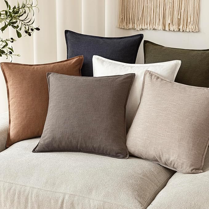Foindtower Set of 2, Decorative Linen Soild Throw Pillow Covers Soft Accent Euro Cushion Case Farmhouse Neutral Pillowcase for Chair Couch Sofa Bedroom Living Room Home Decor 24 x 24 Inch Light coffee