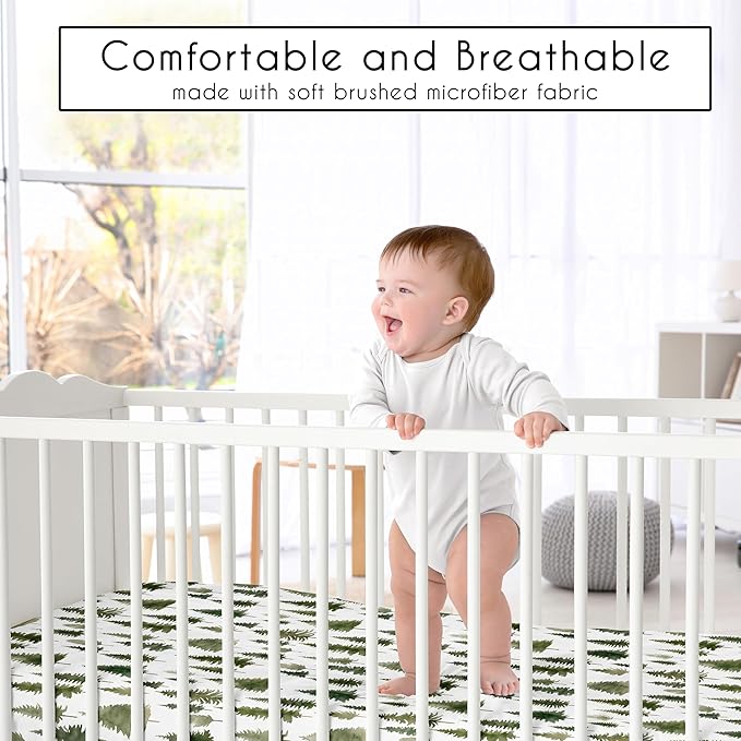 Sweet Jojo Designs 4-Piece Baby Crib Bedding Set (Sage Green Woodland) for Boys or Girls, Infants/Nursery incl. Blanket, Fitted Sheet, Skirt, Diaper Stacker (Forest Nature, Pine Tree, Christmas Trees)