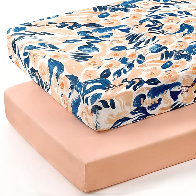 GRSSDER Stretch Ultra Soft Jersey Knit Fitted Crib Sheets Set 2 Pack, Universal Fit All Standard Crib Mattress Pads Safe and Snug, Crib Fitted Sheet with Deep Pocket, Original Design for Baby Girl