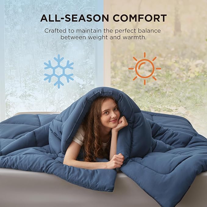 Bedsure Comforter Duvet Insert - Quilted Comforters Full Size, All Season Duvet, GentleSoft Down Alternative Bedding, with 8 Tabs, Gifts for Women/Men, Dark Slate Blue, Full 86 x 82 Inches