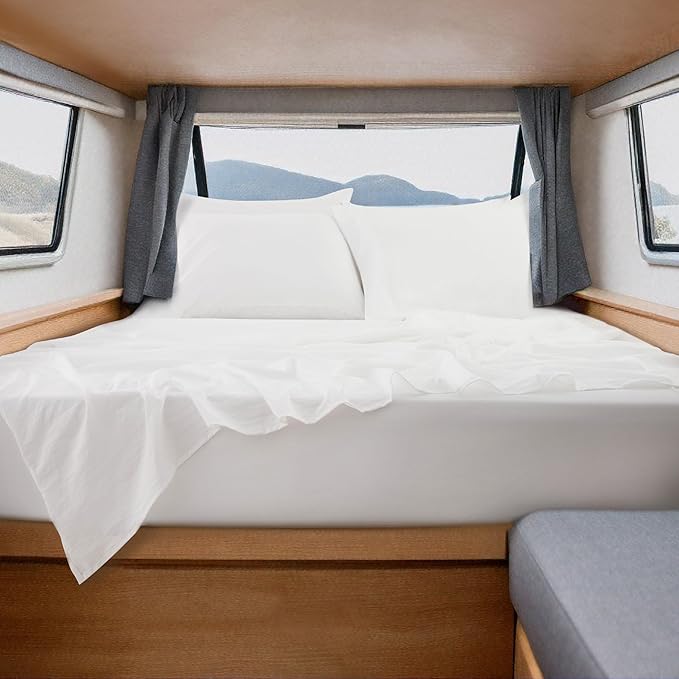 Bedsure RV Queen Sheets - 6 Piece, Airy Soft Short Queen Sheet Set for RV Camper, Cooling & Hotel Luxury, Secure Fit with Deep Pocket Bedding, Camper Sheets and Pillowcases, White