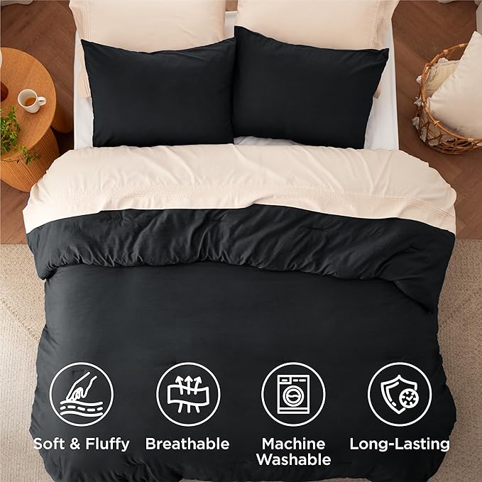 Bedsure California King Comforter Set, Black Soft Prewashed Bedding for All Seasons, 3 Pieces GentleSoft™ Bed Set, 1 Lightweight Comforter (104"x96") and 2 Pillowcases (20"x36")