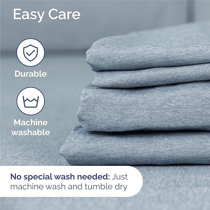 King 6 Piece Sheet Set - Comfy Breathable & Cooling - Soft Hotel Luxury Bedding Set with 8-16 Inch Deep Pockets - 1 Flat & 1 Fitted Sheet & 4 Pillowcases - Wrinkle Free & Easy Care - Heathered Blue