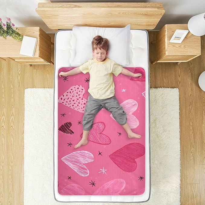 Waterproof Bed Pad Reusable Changing Pad Toddler Mattress Protector Large Pee Pad Baby Diaper Pad Soft Washable Liner Hearts Stars Hot Pink