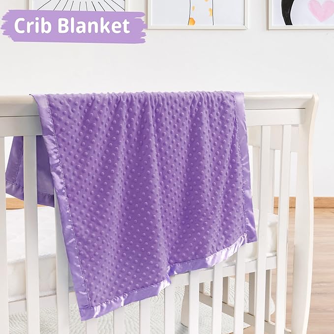 Pro Goleem Baby Soft Minky Dot Blanket with Silky Satin Backing Baby Gifts for Boys and Girls (Purple, 30’’ x 40’’)