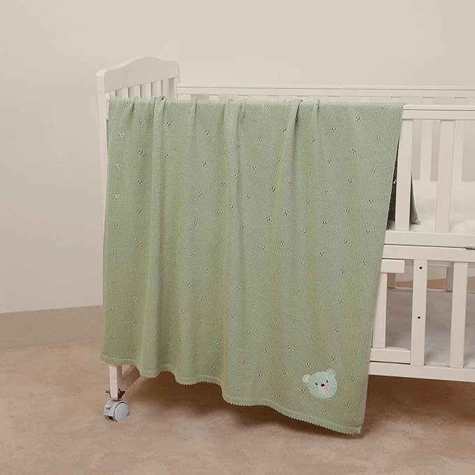 mimixiong Organic Cotton Baby Blanket Neutral Knitted Soft Crib Nursery Swaddling Receiving Blankets for Newborn Baby Boy Girl 40x30 Inch (Green)