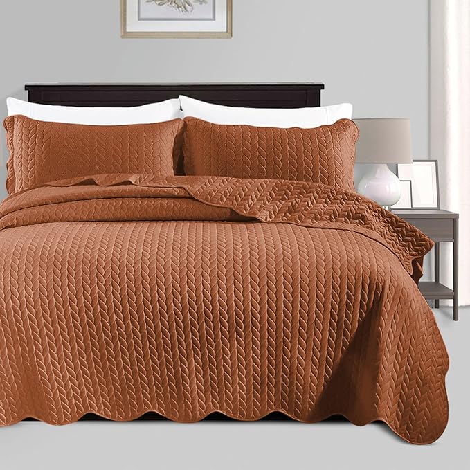 IR Imperial Rooms 8 Pack California King Quilt Bedding Set (118"x106") - Bulk Wholesale for Hotels, Guest Bedroom & Airbnbs - Lightweight Microfiber Reversible Embossed Quilts Bedspread (Rust)