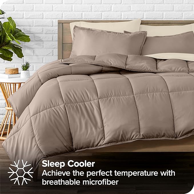 Bare Home Bed-in-A-Bag 7 Piece Comforter & Sheet Set - King - Goose Down Alternative - Ultra-Soft 1800 Premium - Bed Set (King, Taupe/Sand)