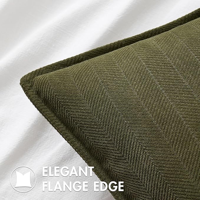 MIULEE Pack of 2 Olive Green Decorative Pillow Covers 22x22 Inch Soft Chenille Luxurious Couch Throw Pillows Boho Cushion Covers Euro Shams with Elegant Design for Sofa Bed Living Room Home Decor