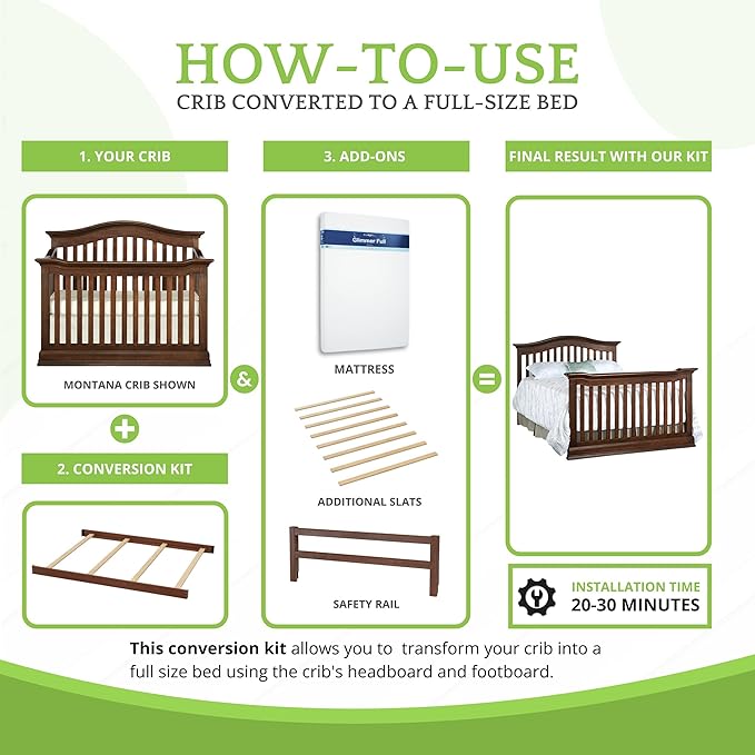 Full-Size Conversion Kit Bed Rails for Baby Cache Convertible Cribs - Solid Wood Rail - Toddler and Adult Bed Rail for Full-Size Beds - Essential Nursery & Baby Furniture (Brown Sugar)