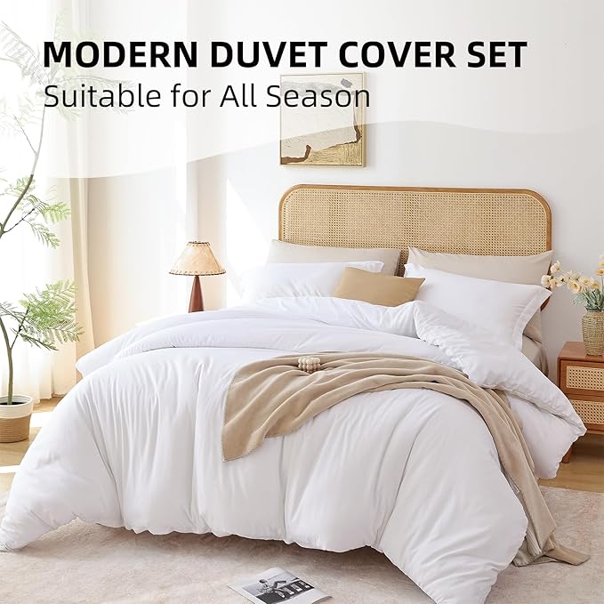 Whitney Home Textile White Duvet Cover Set King Size - 3 Piece Luxury Soft Cooling Duvet Cover with Zipper Closure and Pillow Sham, Breathable Washed Brushed Microfiber, Comforter Not Included