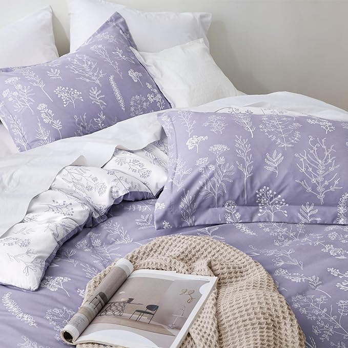 Bedsure Duvet Cover King Size - Reversible Lilac Purple King Duvet Cover Set with Zipper Closure, 3 Pieces Floral Patterned Bedding Set with 8 Corner Ties and 2 Pillow Shams