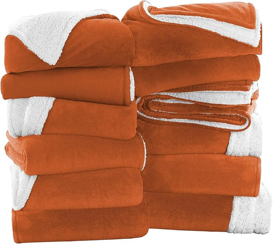 MOONLIGHT20015 Rust Sherpa Fleece Throw Blanket Twin Size for Bed - Wholesale Bulk Pack of 12 Sherpa Blankets - Soft Fluffy Throw Blankets for Hotels, Guest Bedroom, 60x80 Inches