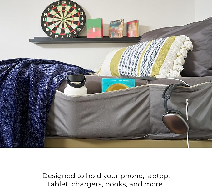 NEST and NOOKS Twin XL Fitted Sheet with Full-Length Storage Pocket | 400 Thread Count | College Dorm Bedding with Side Organizer Panel & Matching Pillowcase | 39" x 80" x 13" | Blue Jean Navy