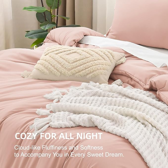 Litanika Pink Twin Comforter Set for Girls, 2 Pieces Kids Blush Plain Bedding Comforter Set, All Season Bed Set (66x90In Comforter & 1 Pillowcase)