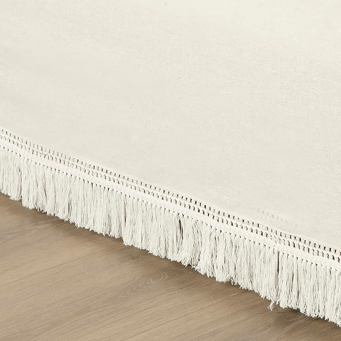 Lush Decor Boho Fringe 15-Inch Tailored Drop Easy Fit Bed Skirt King Size Single 78" W x 80" L +15" White - King Bed Skirt - Wrap Around Bed Skirt