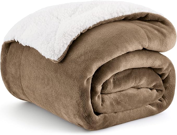 Bedsure GentleSoft Sherpa Fleece Throw Blanket for Couch, Non-Heated, Thick and Warm Throw for Women and Men, Soft Fuzzy Plush Kids Blanket for Winter, Camel, 50x60 Inches