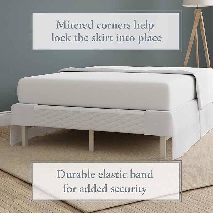 Bed Maker’s Never Lift Your Mattress Bed Skirt, Designed for Box Spring Beds, Split Corners, 14 Inch Drop Length, Full, White