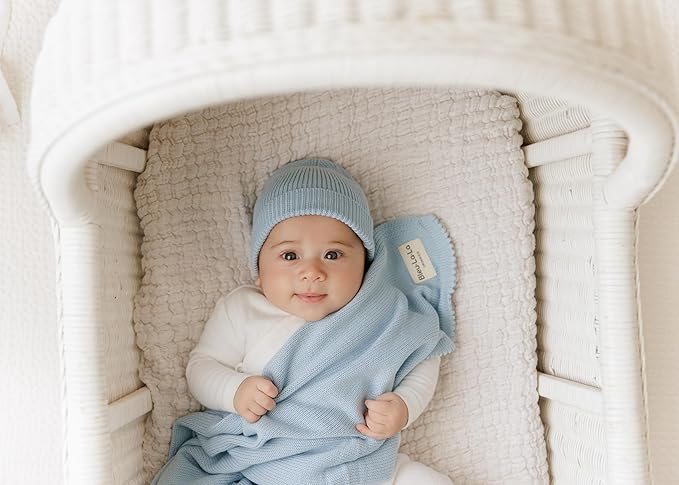 Baby Gift Set - Organic Cotton Newborn Blanket Essentials, Thoughtful Baby Shower & New Baby Gift for Boys & Girls (Luxe - Sky Blue)