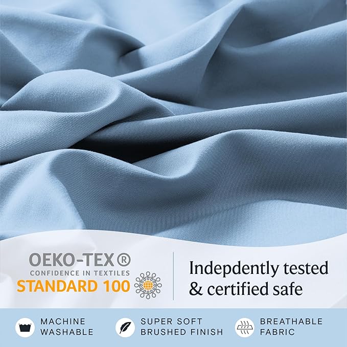 LuxClub 4 PC King Sheet Set, Breathable Luxury Bed Sheets, Deep Pockets 18" Wrinkle Free Cooling Bed Sheets Machine Washable Hotel Bedding Silky Soft - Sky King