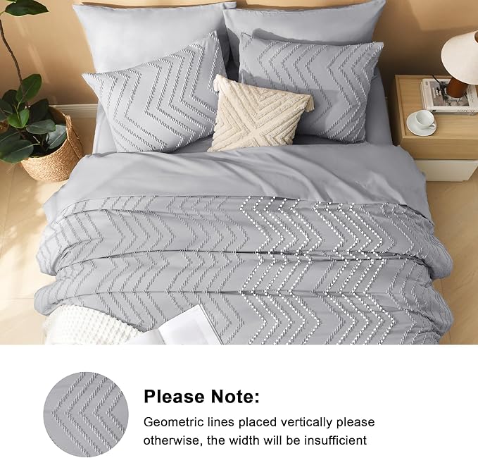Litanika Super King Size Comforter Set with Sheets Light Grey - 7 Pieces Bed in a Bag Oversized King Boho Tufted Complete Bedding Sets with Comforter, Sheets, Pillowcases & Shams