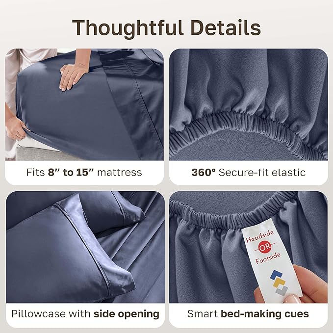 California Design Den Twin XL Sheet Sets - Soft 400 Thread Count Sateen, Natural 100% Cotton Sheets with Deep Pockets, Durable Bedding Set - Indigo Dusty Blue