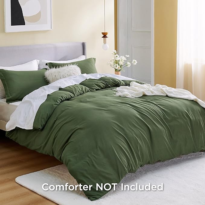 Bedsure Duvet Cover Queen Size - Soft Double Brushed Bedding Set for Kids & Adults, Zipper Closure, 3 Pieces, Includes 1 Duvet Cover (90"x90") & 2 Pillow Shams, NO Comforter, Olive Green