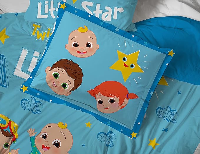 Jay Franco CoComelon Little Star 7 Piece Full Size Bed Set - Includes Comforter & Sheet Set - Bedding Features JJ, YoYo, & Tomtom - Super Soft Fade Resistant Microfiber (Official CoComelon Product)