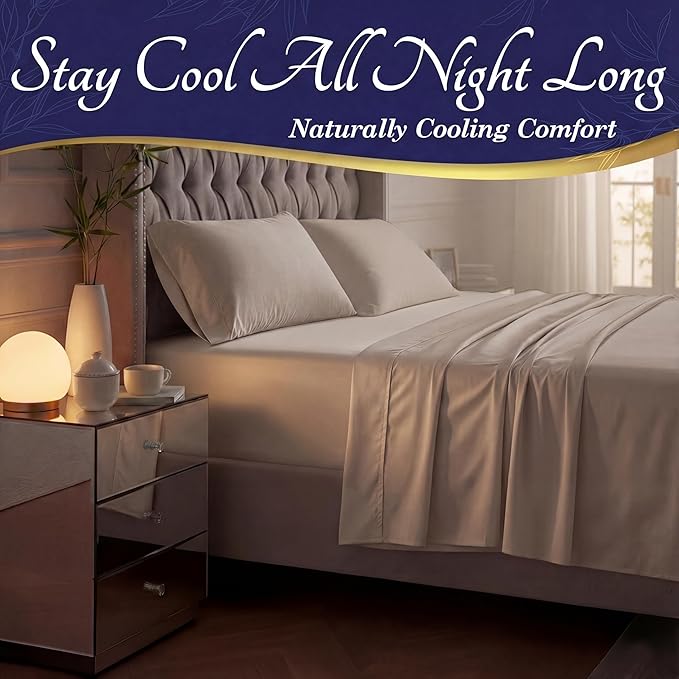 DECOLURE 100% Viscose Derived from Bamboo Sheets Full Size - Luxury 4 Pc Naturally Cooling Sheets, Ultra Soft Bed Set - Deep 17" Pockets, Durable Double Stitching, Oeko Tex Standard (Taupe)