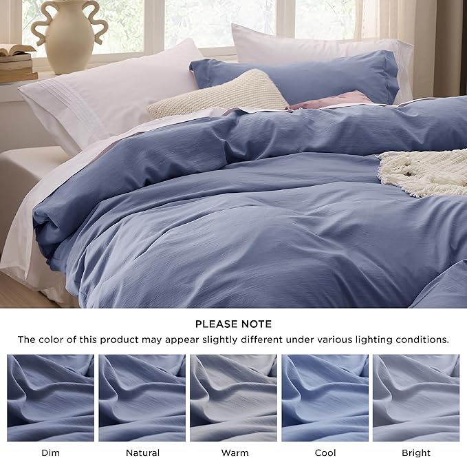 Bedsure Slate Blue Duvet Cover Full Size - 3 Pieces Prewashed Extra Soft Cotton-Like Polyester Bedding Set, Includes 1 Duvet Cover 80x90 Inches with Zipper Closure & 2 Pillow Shams, No Comforter