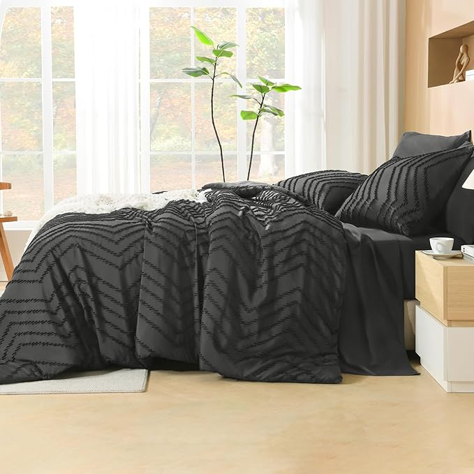 Litanika Dark Grey Full Size Comforter Set with Sheets - 7 Pieces Bed in a Bag Full Tufted Complete Bedding Sets with Comforter, Sheets, Pillowcases & Shams