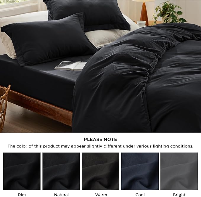 Bedsure Duvet Cover King Size with Fitted Sheet - 4 Pieces Prewashed Polyester Extra Soft Bedding Set, Includes 1 Duvet Cover 104x90 Inches with Zipper Closure, 2 Pillow Shams, 1 Fitted Sheet, Black
