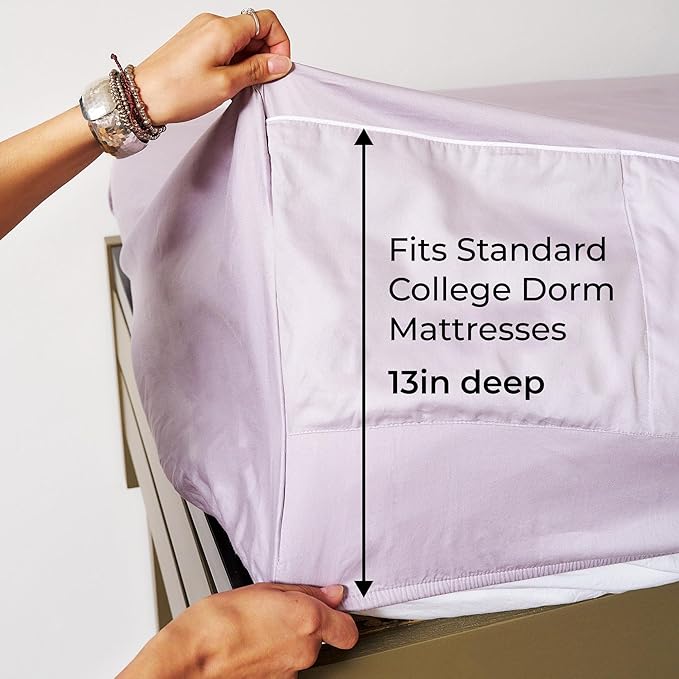 NEST and NOOKS Twin XL Fitted Sheet with Full-Length Storage Pocket | 400 Thread Count | College Dorm Bedding with Side Organizer Panel & Matching Pillowcase | Fits 39" x 80"x13" Mattress | Light Gray