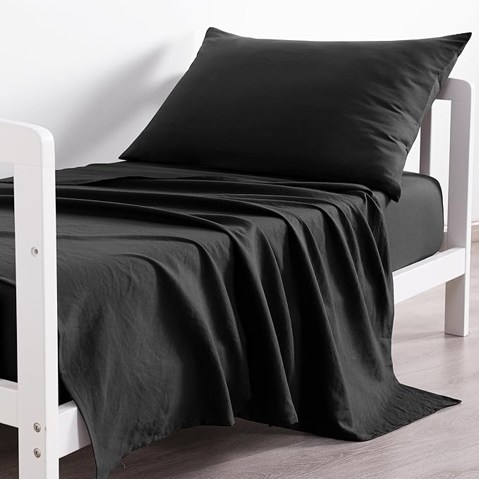 NTBAY Toddler Sheet Set - 3-Piece Microfiber Crib Sheet Set - Flat Sheet, Fitted Sheet, Pillowcase - Solid Toddler Bedding, Black
