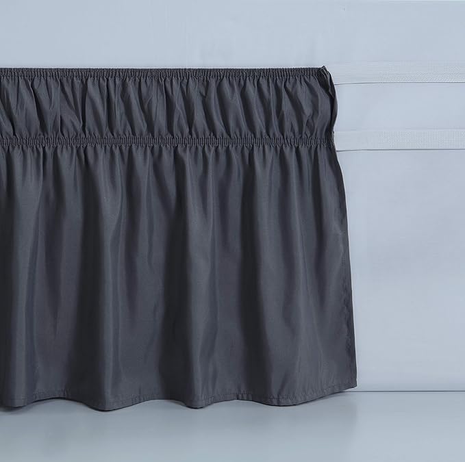 MEILA Wrap Around Bed Skirt Three Fabric Sides Elastic Dust Ruffled 18 Inch Tailored Drop,Easy to Install Fade Resistant-Dark Grey, Twin/Full