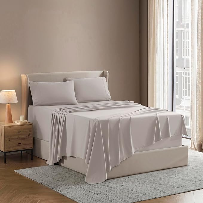 Nestl Split King Sheet Set - 1800 Ultra-Soft Microfiber Bed Sheets - Double Brushed - Deep Pockets - Easy Fit - 5 Piece Set - Bed Sheets & Pillowcases (Split King, Linen)