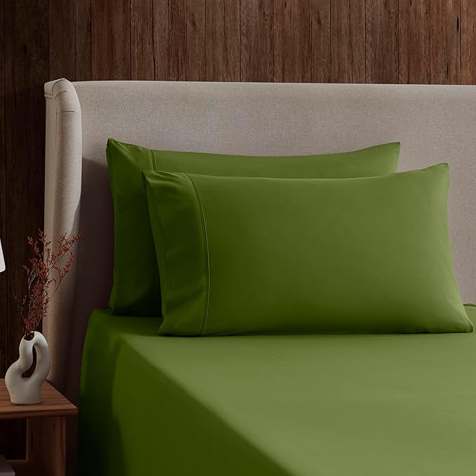Nestl Short Queen Sheet Set - 1800 Ultra-Soft Microfiber - Double Brushed - Deep Pockets - Easy Fit - 4 Piece Set - Bed Sheets (Short Queen, Calla Green)