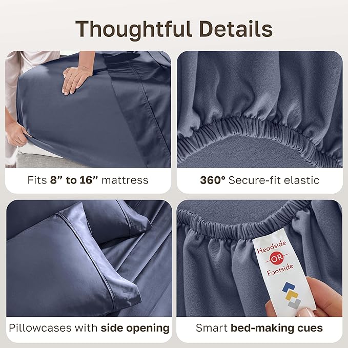 California Design Den Natural 100% Cotton Sheets, Full Size Sheets Set, 400 Thread Count Sateen Bedding, Deep Pockets for a Snug Fit, Durable & Breathable - Indigo Dusty Blue
