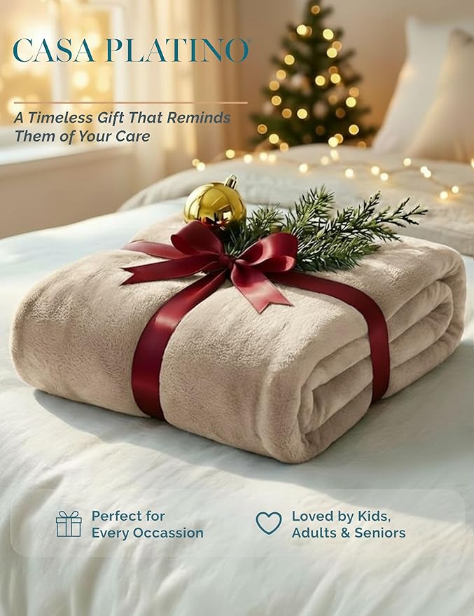 Casa Platino Fleece Blanket King Size – 300 GSM Beige Fleece Throw for Bed or Couch – Soft Cozy Warm Holiday Bed Blanket for Winter, Fuzzy Plush Elegant Gifts for Men & Women - 108x90 Inch