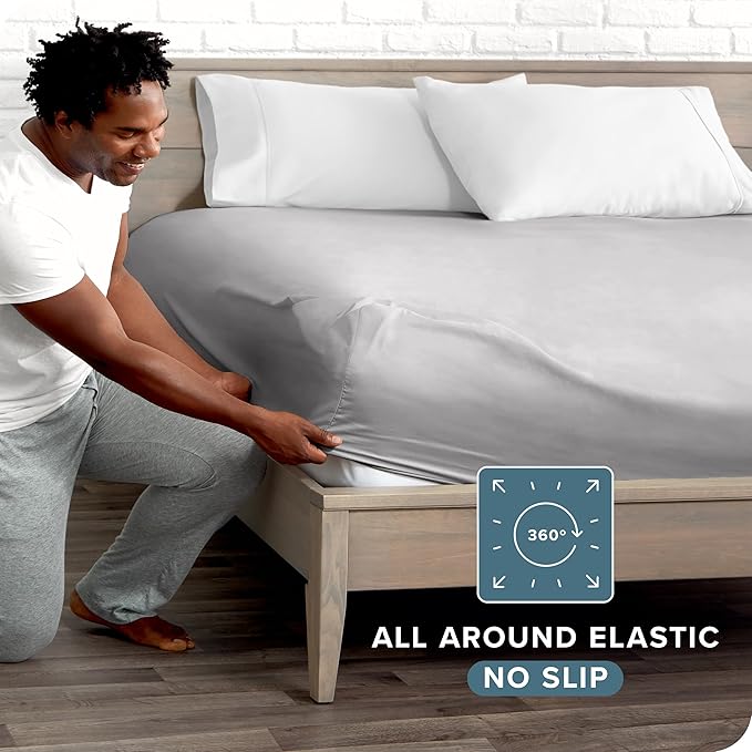 Bare Home Fitted Bottom Sheet California King Size - Premium 1800 Microfiber - Ultra-Soft Hotel Luxury - Deep Pocket - Durable and Long Lasting (California King, Light Grey)