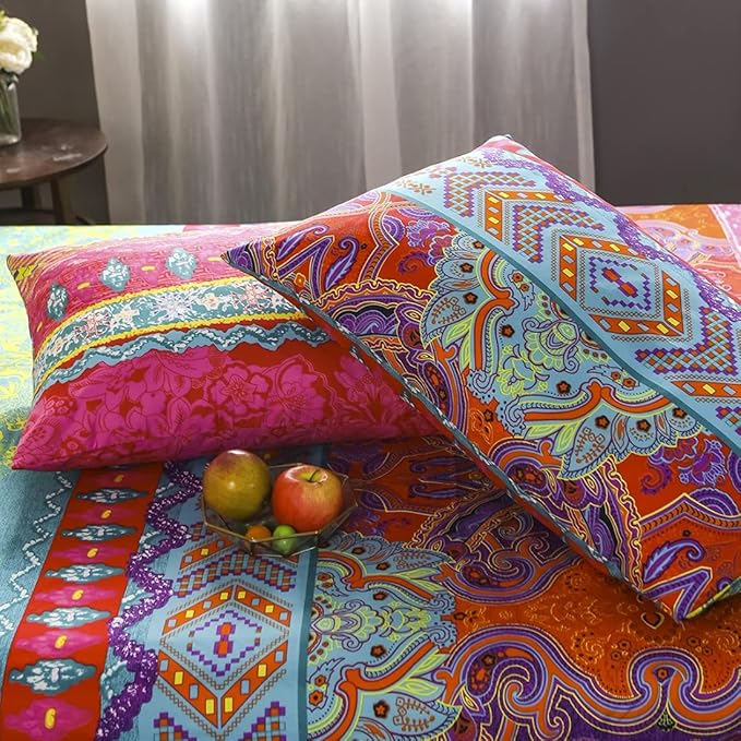 Feelyou Bohemian Duvet Cover Sets 3 Pieces Exotic Style Bedding Cover Set Boho Bedding Set Bedspread Cover Printing Microfiber Comforter Cover Boho Pattern Full Size Zipper