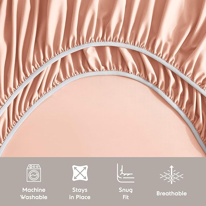Nestl Full XL Sheet Set - Luxury 1800 Ultra-Soft Microfiber Full Extra Long Bed Sheets - Double Brushed - Deep Pockets - Easy Fit - 4 Piece Set - Bedding Sheets & Pillowcases (Full XL, Peach)