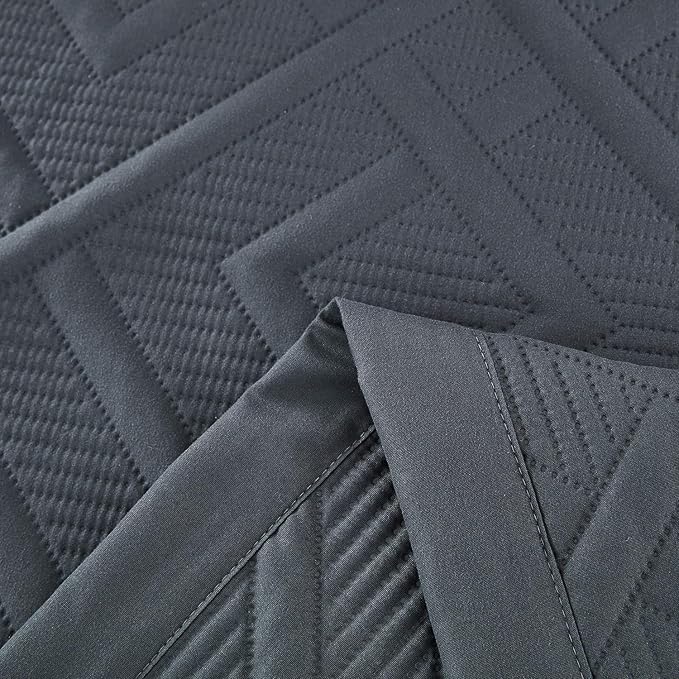CHIXIN Quilt King Size - Geometric Pattern Bedspread Coverlet Set - Modern & Contemporary Style Bedding Cover, Ultrasonic Quilting, Reversible, Lightweight, 4 Piece, Dark Grey