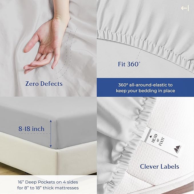 Mayfair Linen 100% Organic Cotton Sheets King Size - 4 PC Organic Cotton Percale Sheets King Set (Light Grey), Soft, Cooling & Breathable Bedsheets, 16" Deep Pocket Hotel Bedding - GOTS Certified