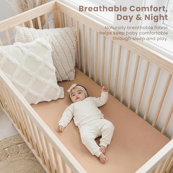 Konssy Muslin Crib Sheets 2 PCS 100% Cotton Baby Crib Sheets for Standard Crib Mattress (28" x 52"), Soft and Breathable for Boys, Girls (Toffee, Flourish)